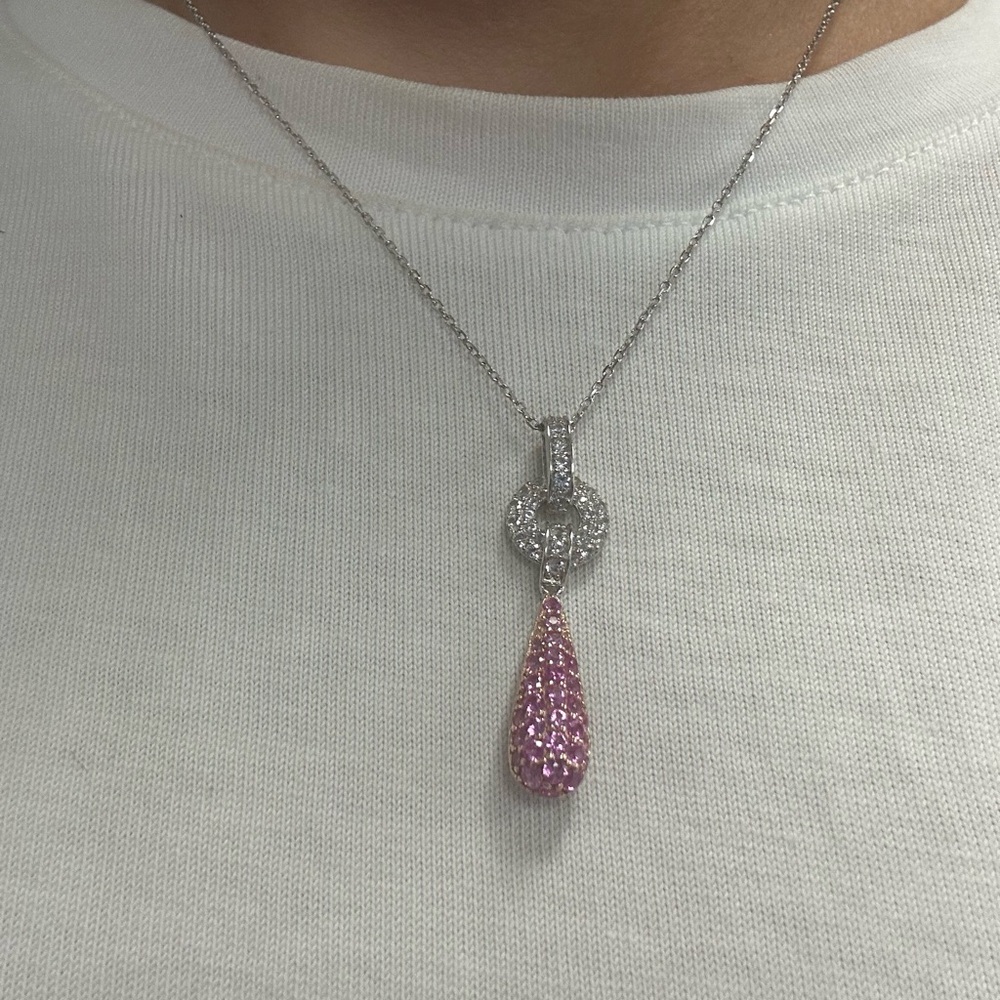 Suzy Levian Sterling Pink Sapphire White Sapphire Teardrop Pendant Necklace NWT